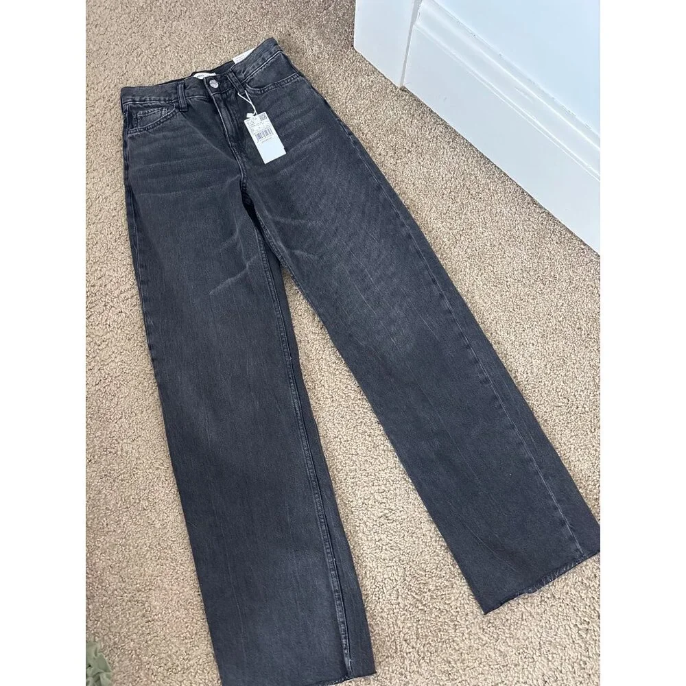 Mango Womens Wide-Leg High-Waist Full-Length Black Denim Jeans, new without tags - Picture 2 of 6